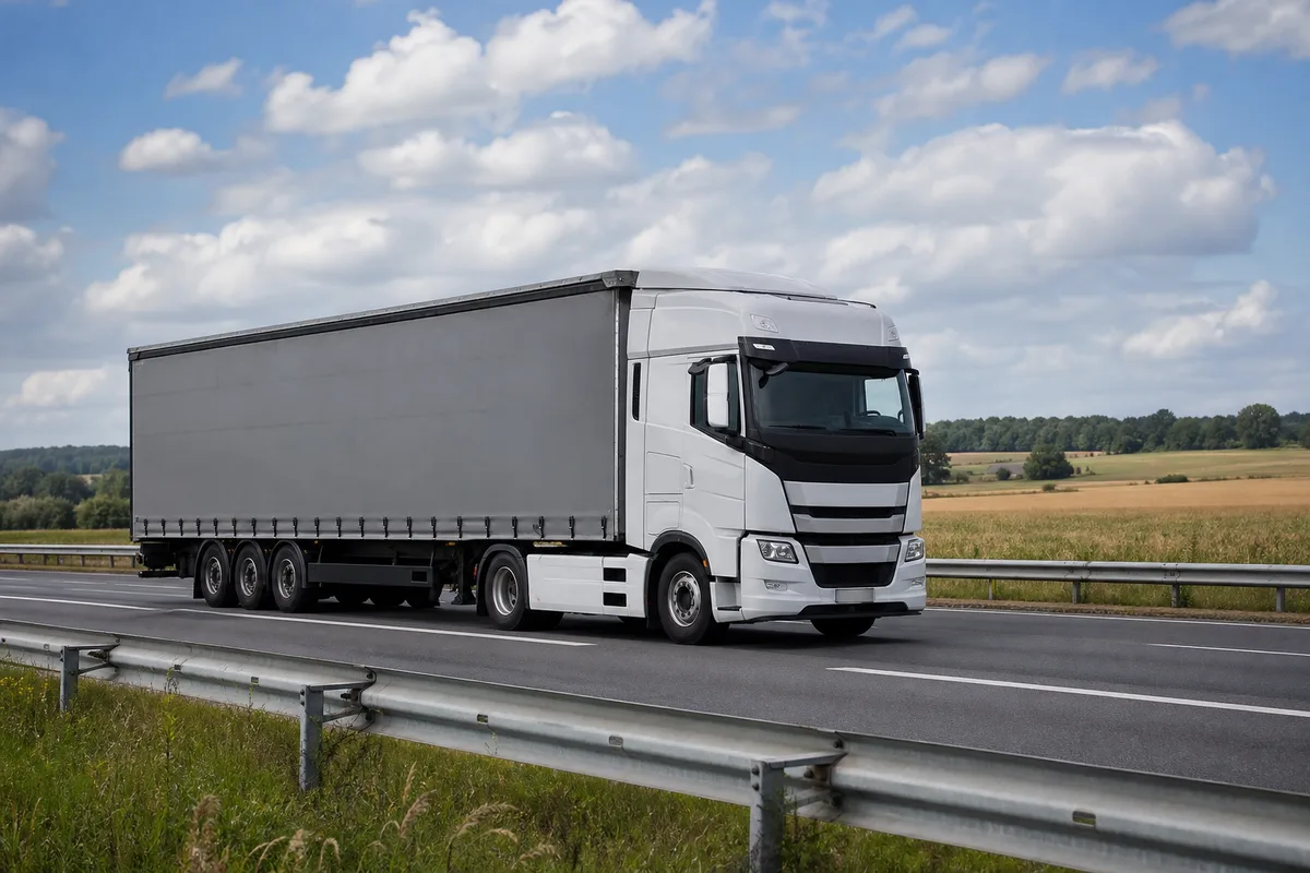 Semi-remorque bâchée sur une autoroute française